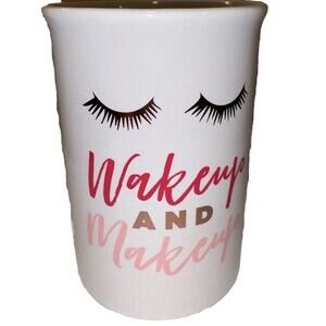 Adrienne Vittadini Coffee Cup Multicolor No Handle 3.5x5 “Wakey & Makeup”